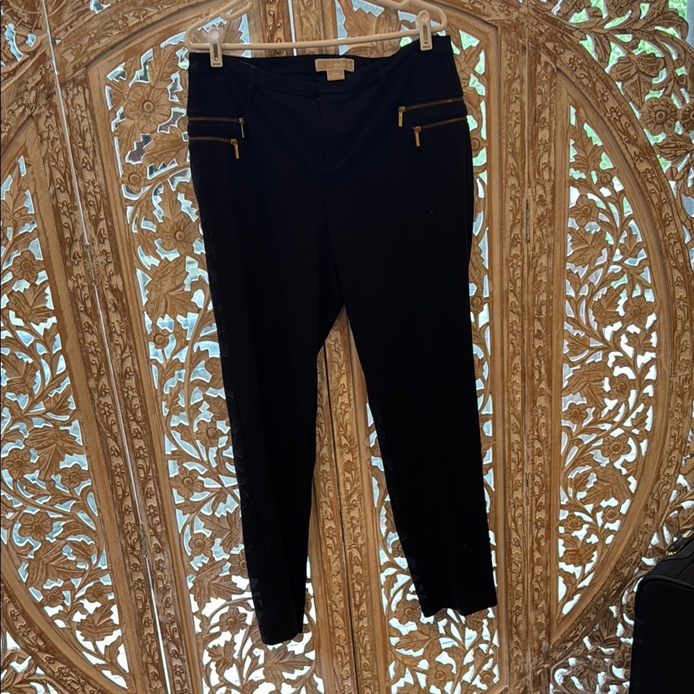 Black Pants with Gold Zipper Accents